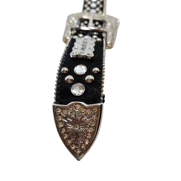 Vintage BHW Women's Black Leather Western Belt Silver Bling Accents Sz Medium - Picture 8 of 13